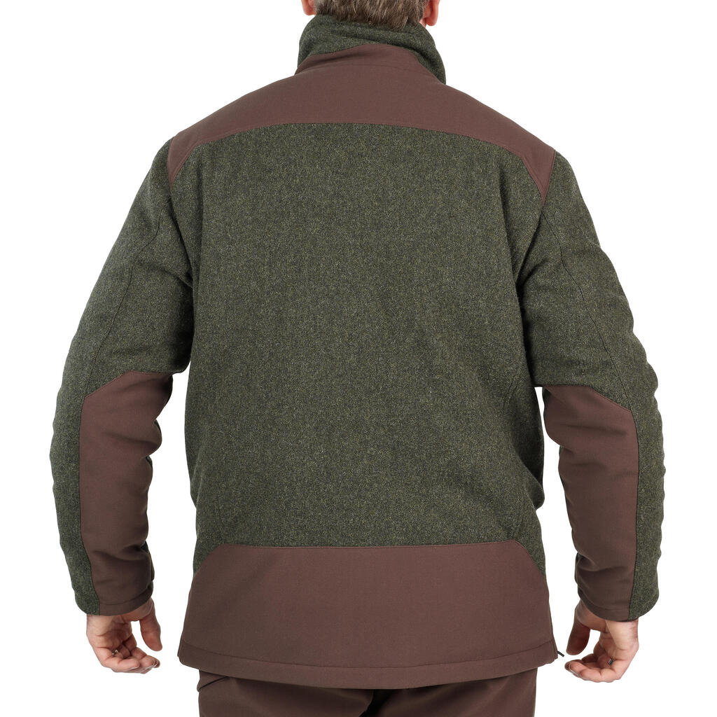 Poľovnícka hrejivá vlnená bunda 900 nehlučná zelená