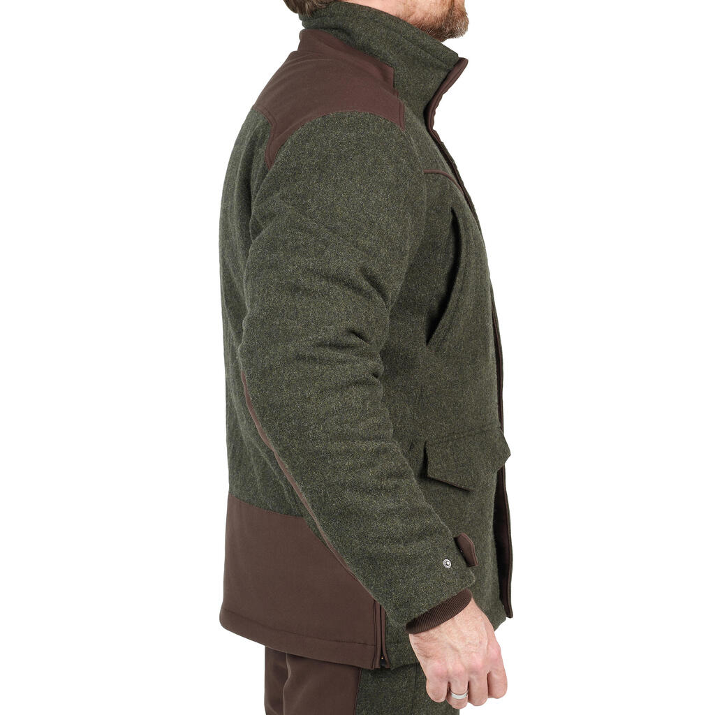 Poľovnícka hrejivá vlnená bunda 900 nehlučná zelená