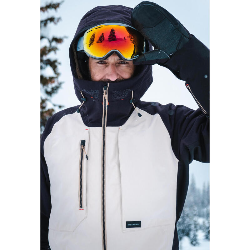 Veste de snowboard résistante et imperméable homme, SNB 900 UP beige et noir