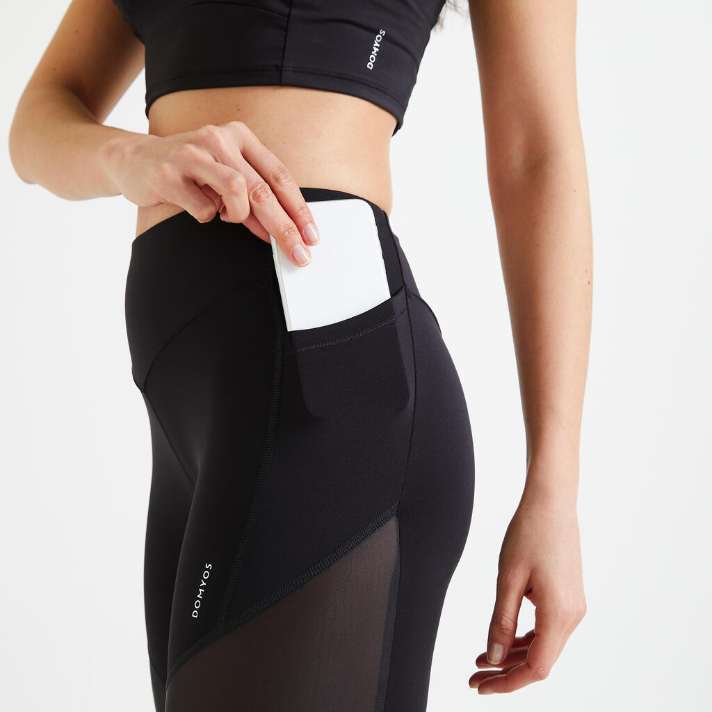 Women's Cardio Fitness High-Waisted Bimaterial Leggings - Black