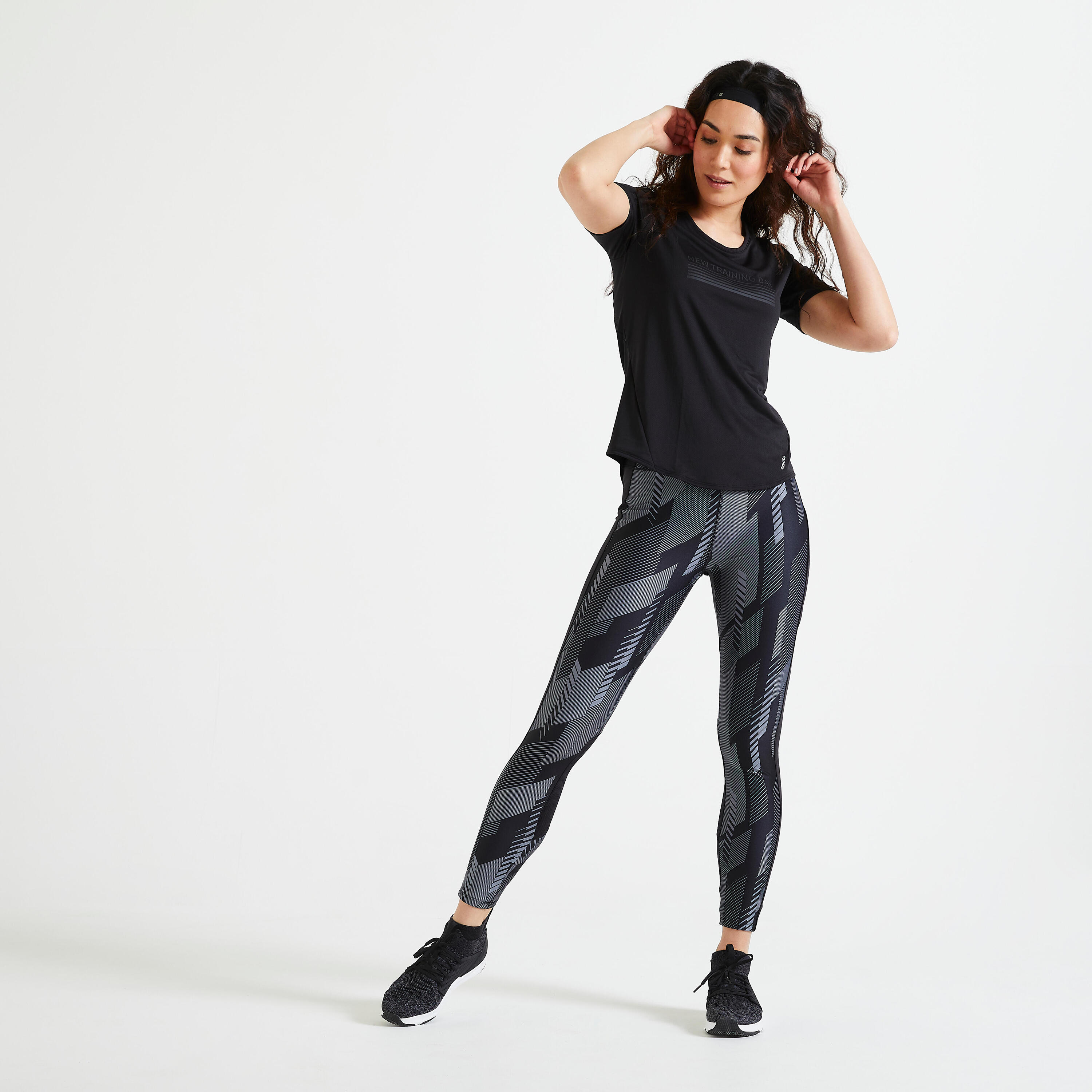 Women's phone pocket fitness high-waisted leggings, grey/black 2/5