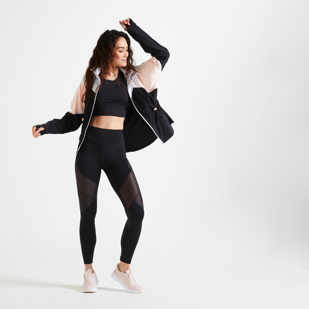 Γυναικείο ψηλόμεσο κολάν για cardio fitness από δύο υλικά - Μαύρο