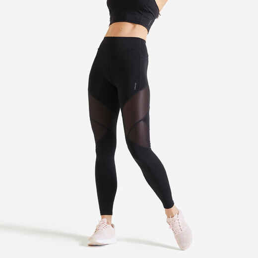 
      Leggings Damen mit hohem Bund Bimaterial - schwarz
  