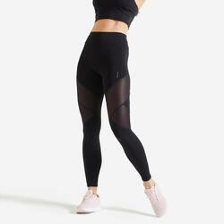 Legging fitness cardio bimatière taille haute femme, noir