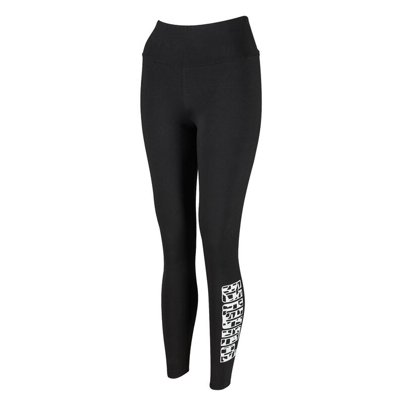 Legging fitness 7/8 coton majoritaire extensible femme - Logo noir blanc