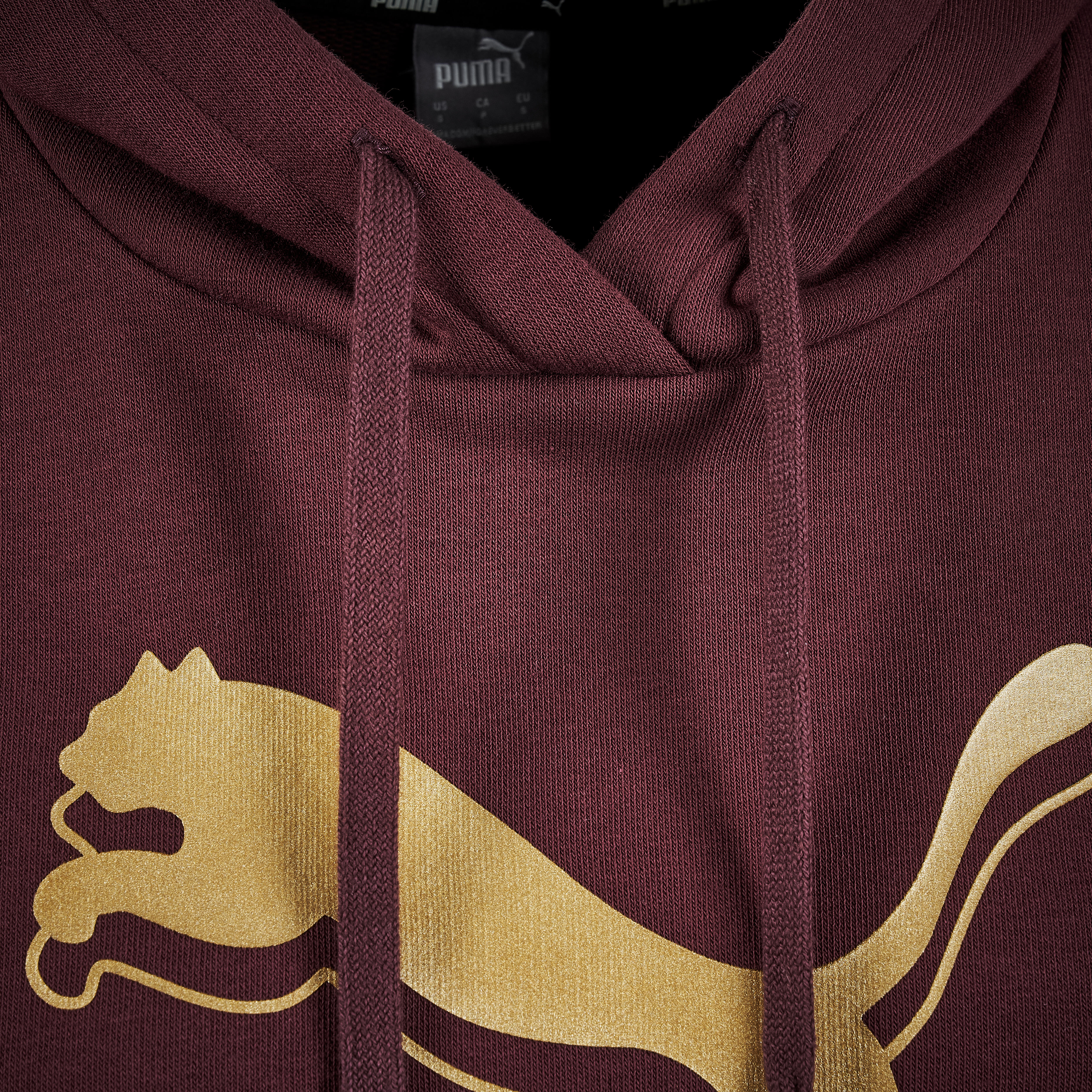 Felpa donna fitness Puma misto cotone con cappuccio bordeaux logo dorato  PUMA | DECATHLON