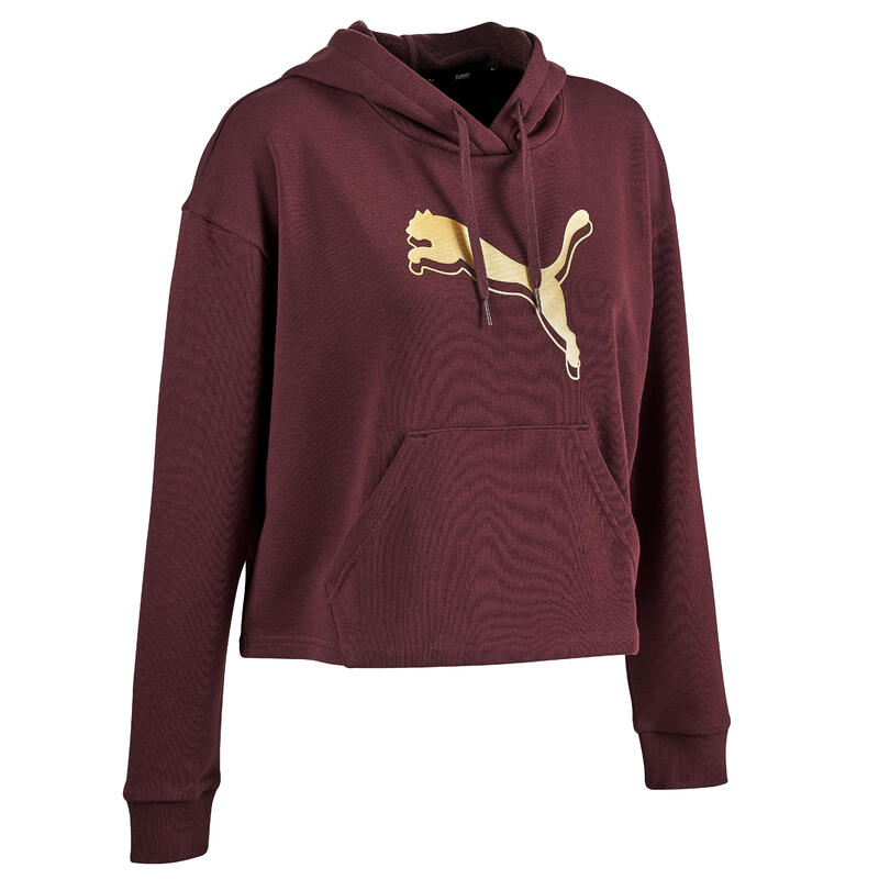 Sweatshirt Kapuze kurz Damen bordeauxrot mit goldenem Logo 