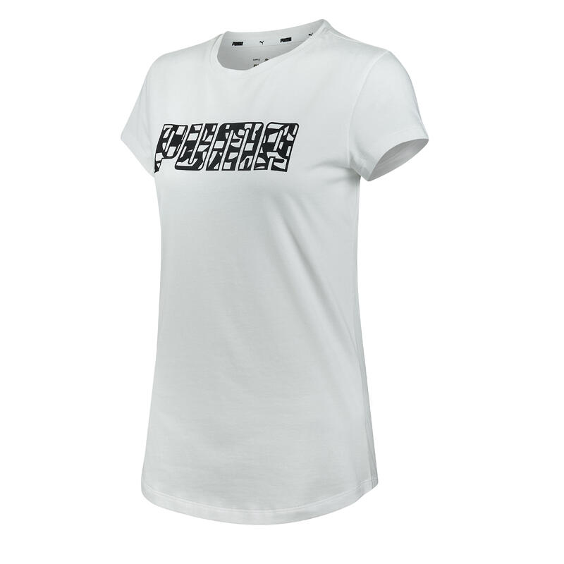 T-shirt fitness manches courtes droit col rond coton femme - blanc