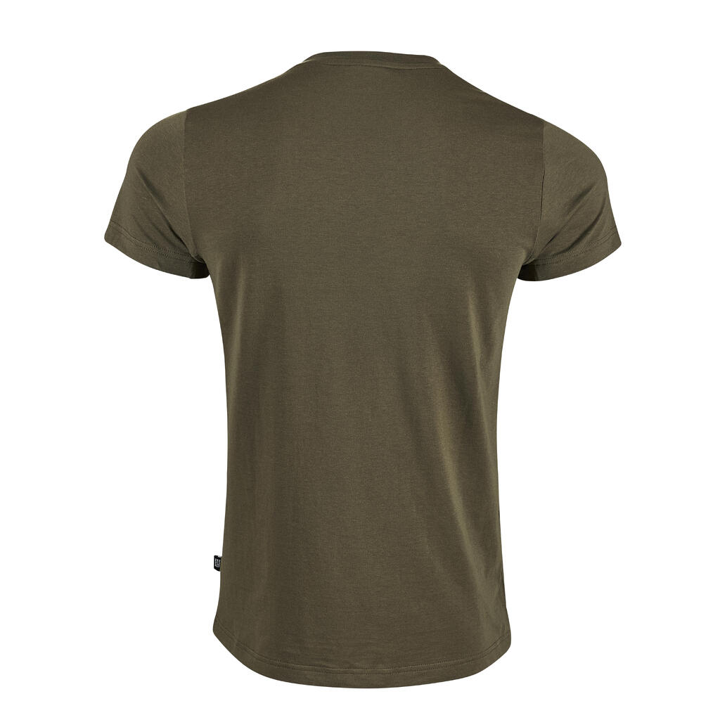 Men's Short-Sleeved Straight-Cut Crew Neck Cotton Fitness T-Shirt - Khaki