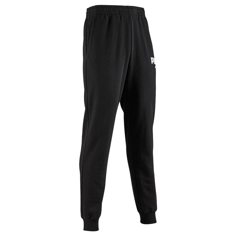 Pantalon jogging fitness homme coton majoritaire ajusté non coupe-vent - noir