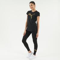 Legging fitness long coton majoritaire extensible femme - Logo noir or