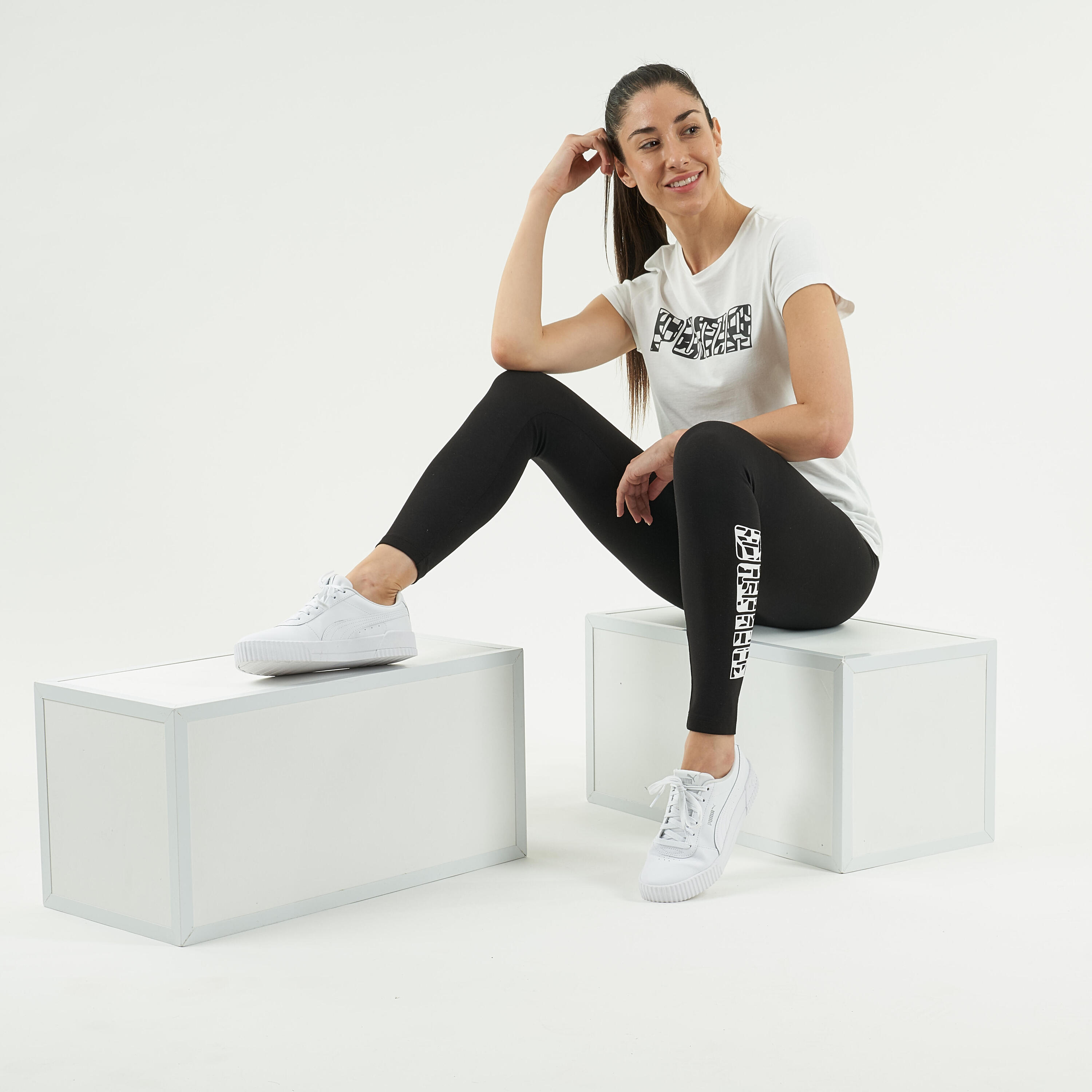 Women's Short-Sleeved Straight-Cut Crew Neck Cotton Fitness T-Shirt - White 2/7