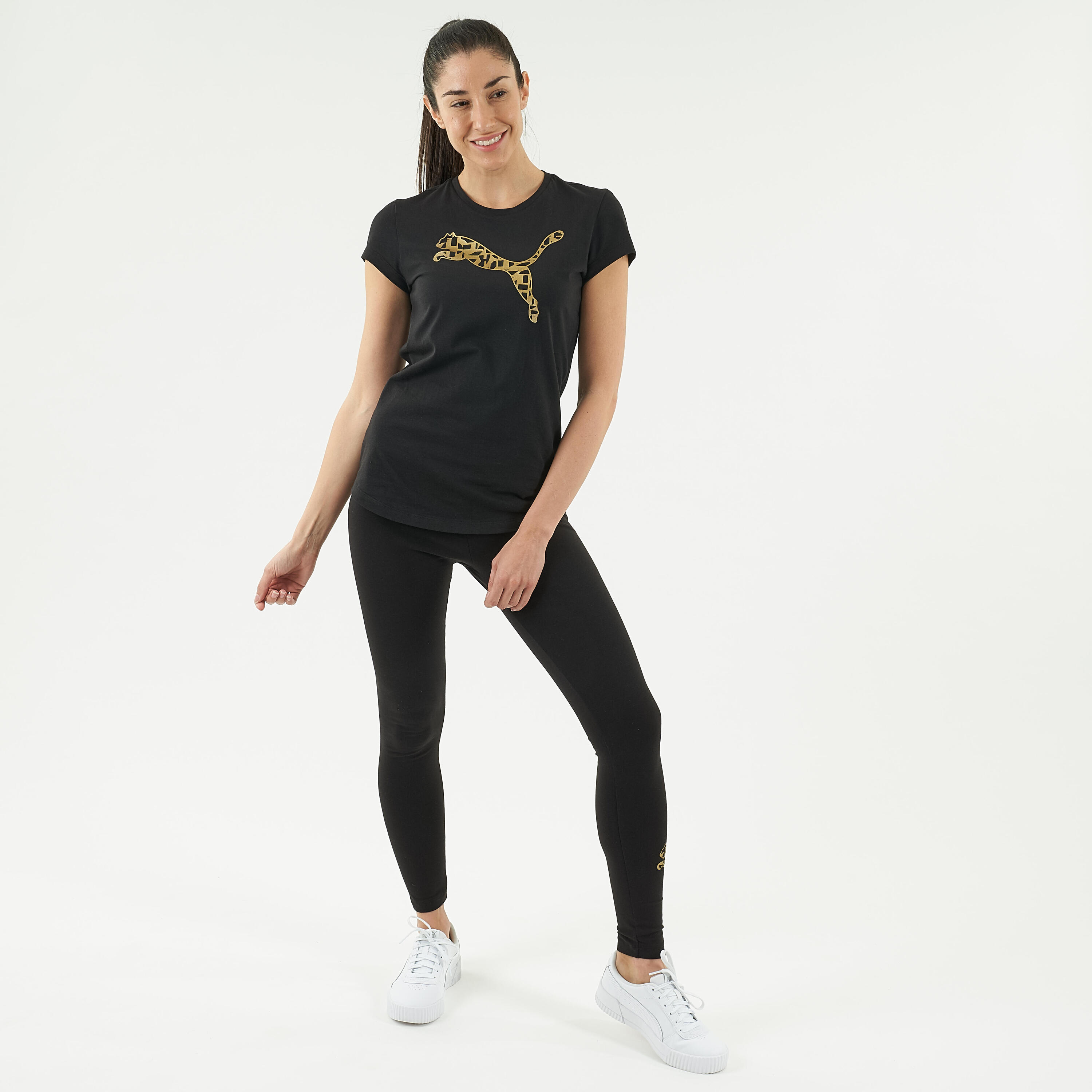 Cotton Fitness Leggings - Black/Gold Logo 3/7