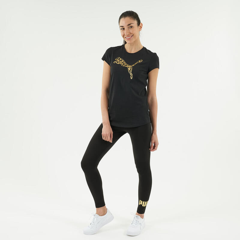 T-shirt fitness Puma manches courtes slim 100% coton col rond femme noir