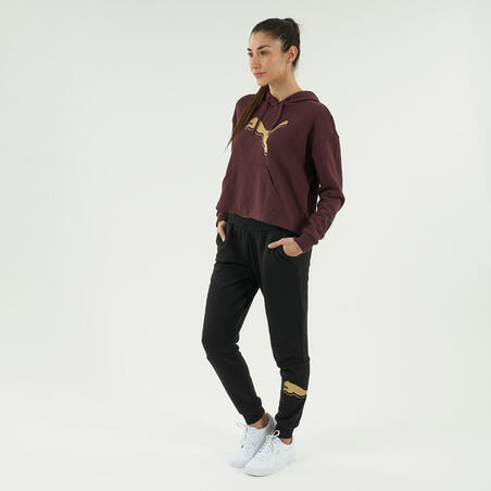 ТОЛСТОВКА С КАПЮШОНОМ КОРОТКАЯ БОРДОВАЯ С ЗОЛОТИСТЫМ ЛОГОТИПОМ PUMA