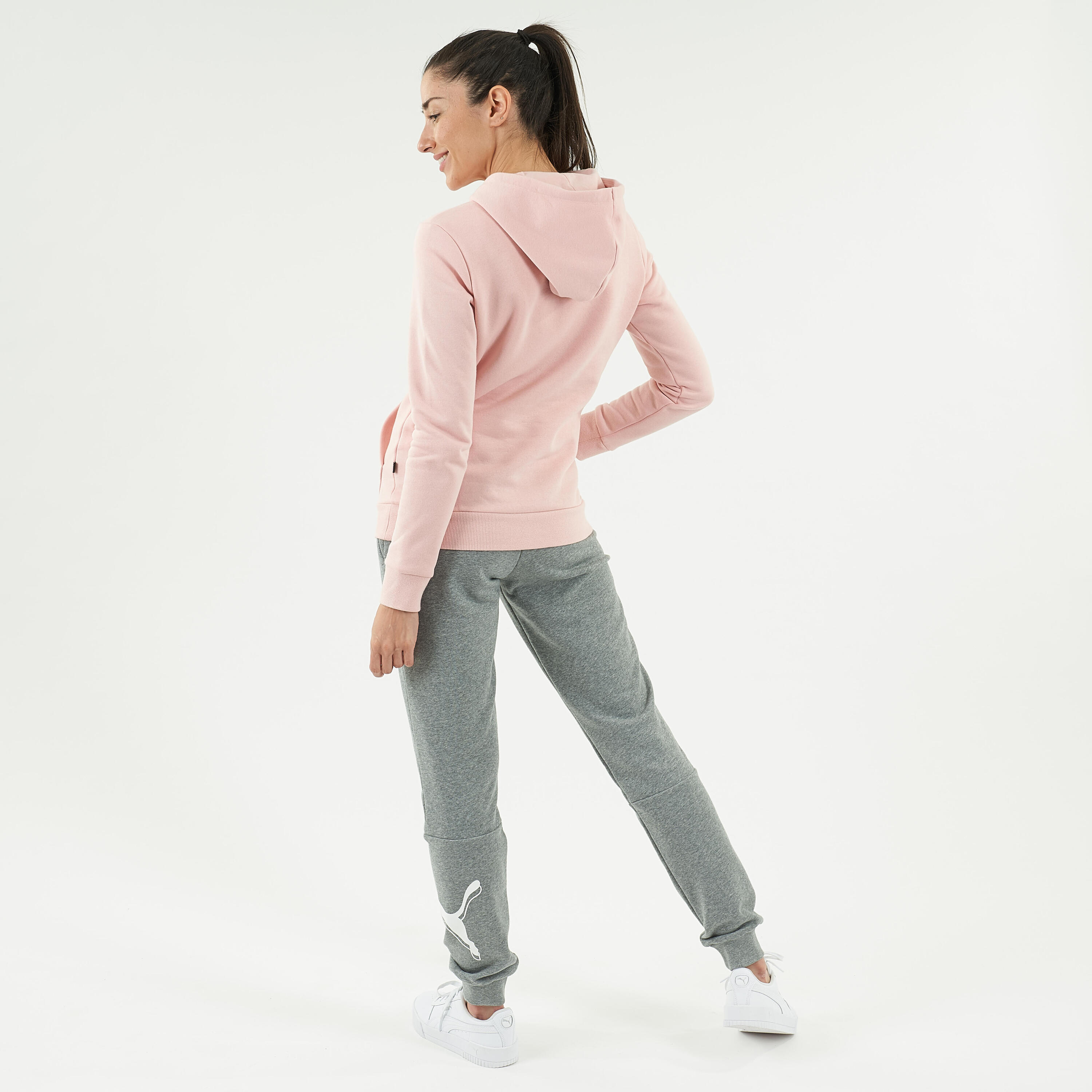 Pantaloni donna fitness Puma regular misto cotone grigi 2/6