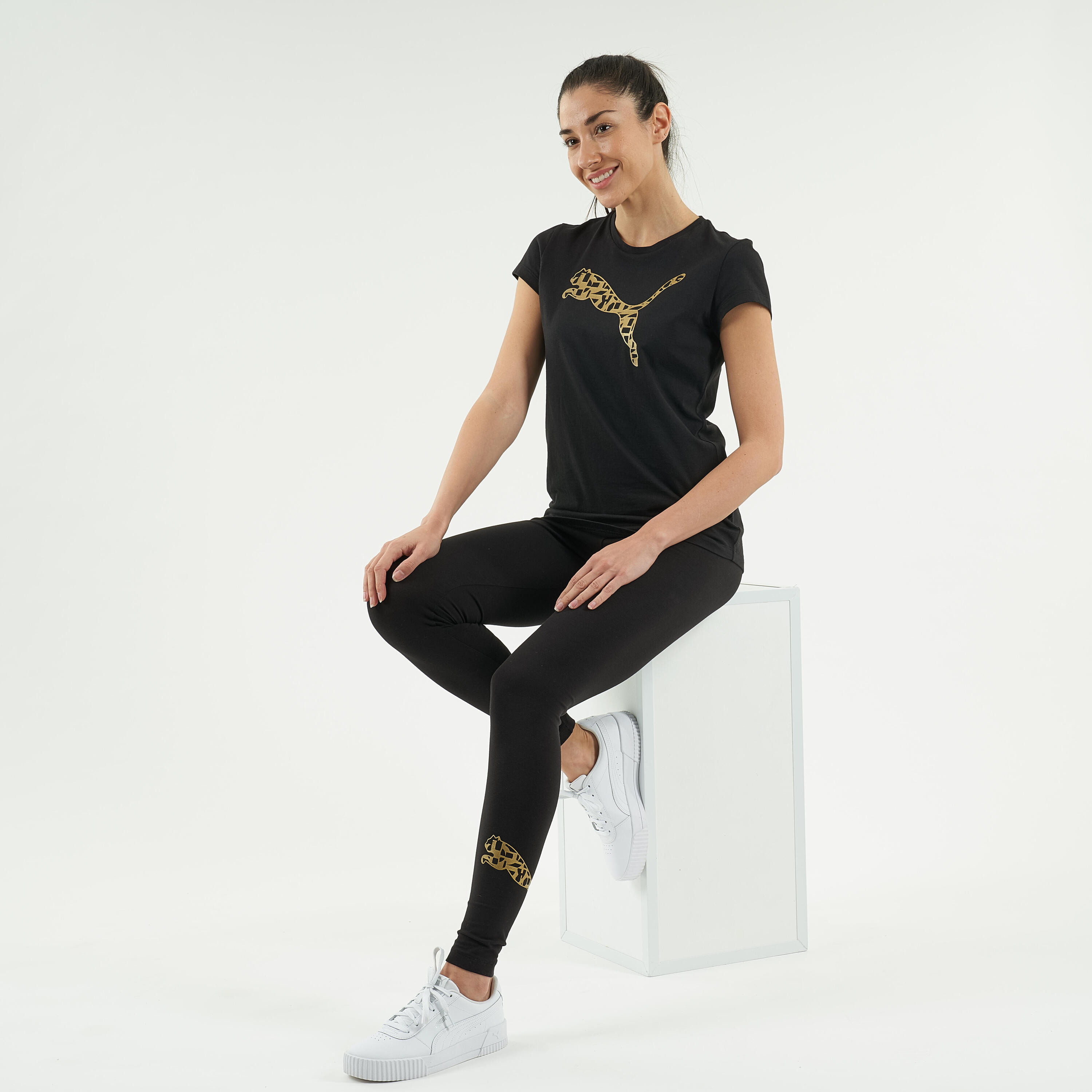 Cotton Fitness Leggings - Black/Gold Logo 2/7