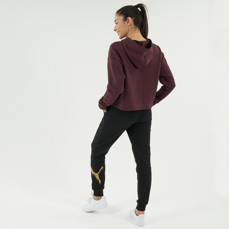ТОЛСТОВКА С КАПЮШОНОМ КОРОТКАЯ БОРДОВАЯ С ЗОЛОТИСТЫМ ЛОГОТИПОМ PUMA