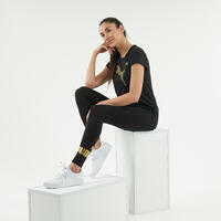 Legging fitness long coton majoritaire extensible femme - Logo noir