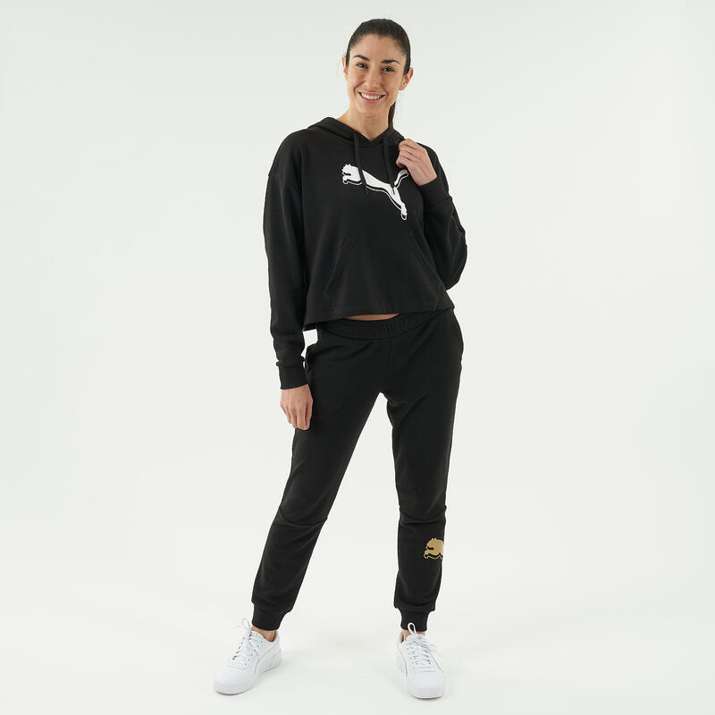 Sweat-shirt à capuche col rond femme droit - noir