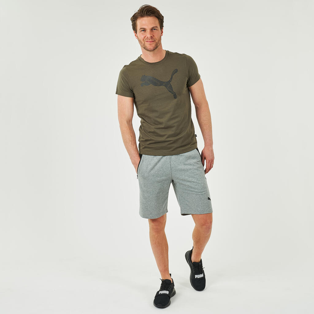 Men's Short-Sleeved Straight-Cut Crew Neck Cotton Fitness T-Shirt - Khaki