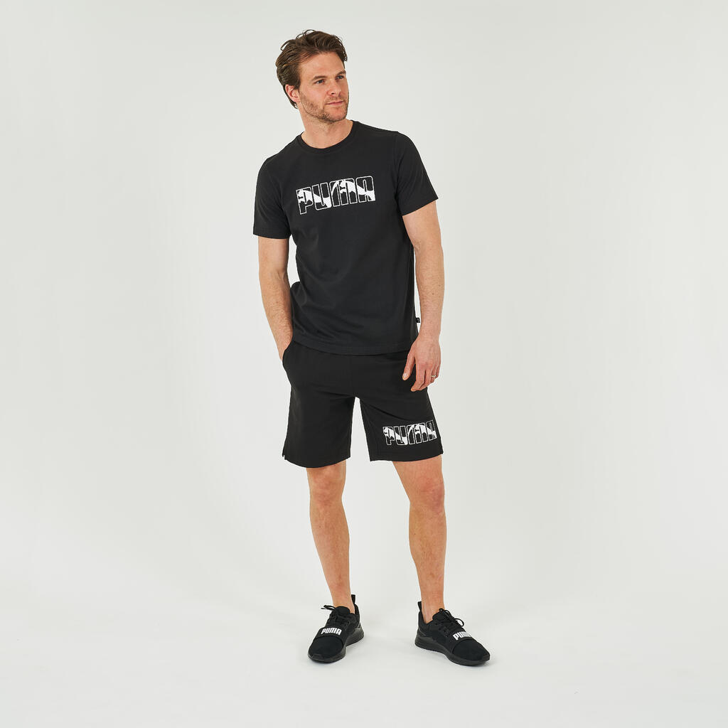 Shorts Fitness Baumwolle gerade mit Tasche Herren schwarz 