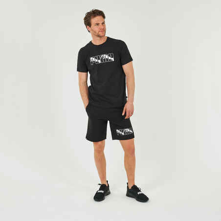 T-Shirt Fitness Baumwolle Herren schwarz