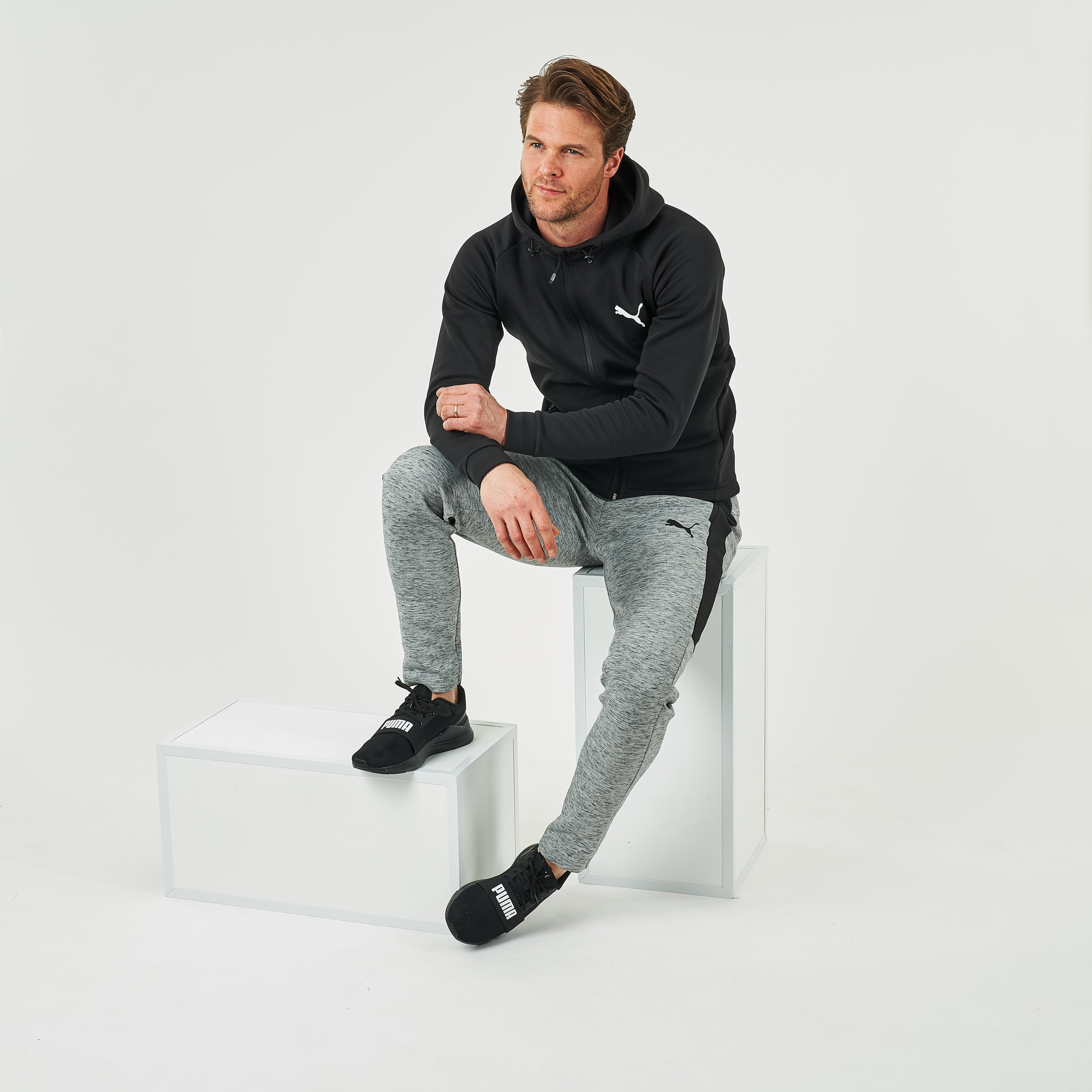 Pantaloni uomo fitness Puma slim misto cotone grigi PUMA | DECATHLON