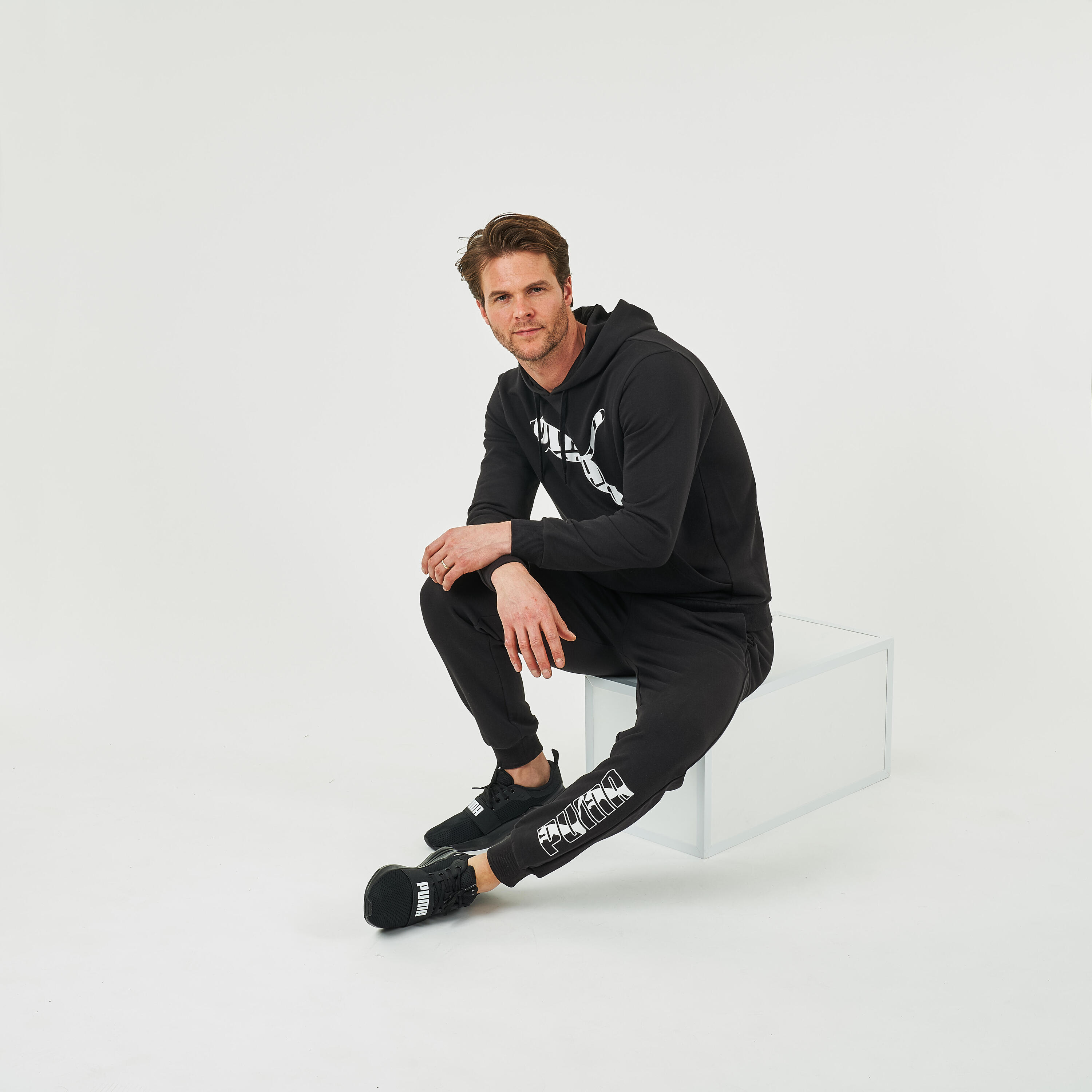Men's Fitness Majority Cotton Slim Jogging Bottoms - Black Logo 1/7