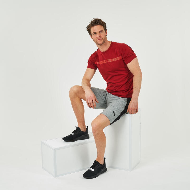 T-shirt fitness Puma Logo manches courtes slim coton col rond homme rouge