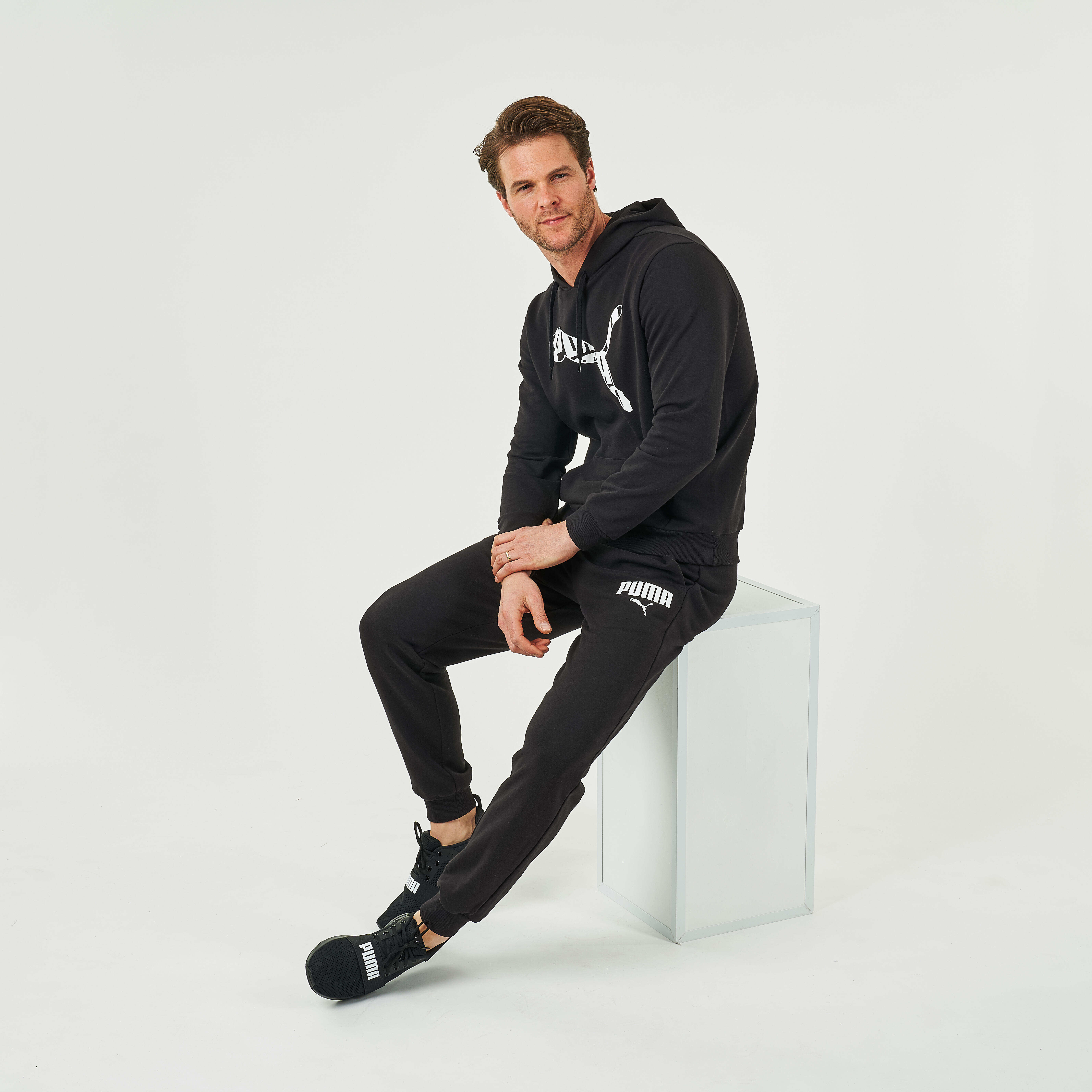 Pantaloni uomo fitness Puma slim misto cotone felpati neri PUMA | DECATHLON