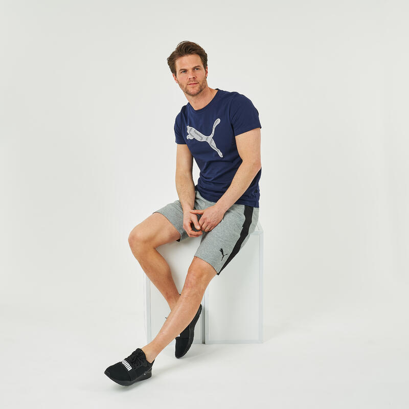 Short Fitness homme coton droit avec poche zippée - gris
