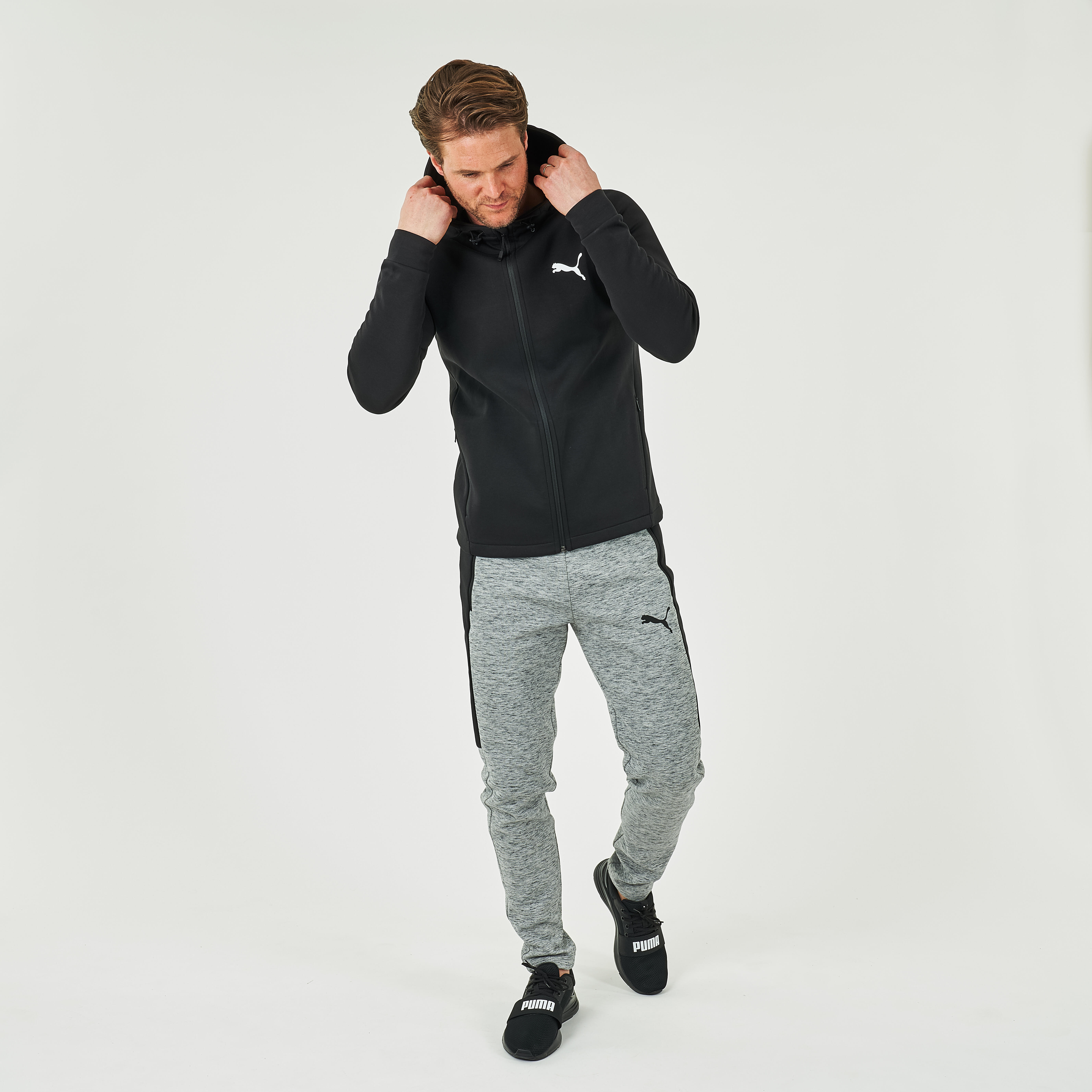 Felpa uomo fitness Puma misto cotone con cappuccio e zip nera PUMA |  DECATHLON