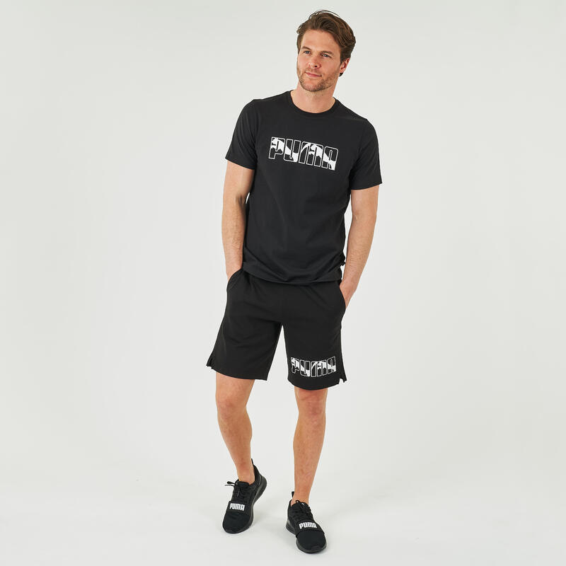 T-shirt fitness Puma Logo manches courtes slim 100% coton col rond homme noir