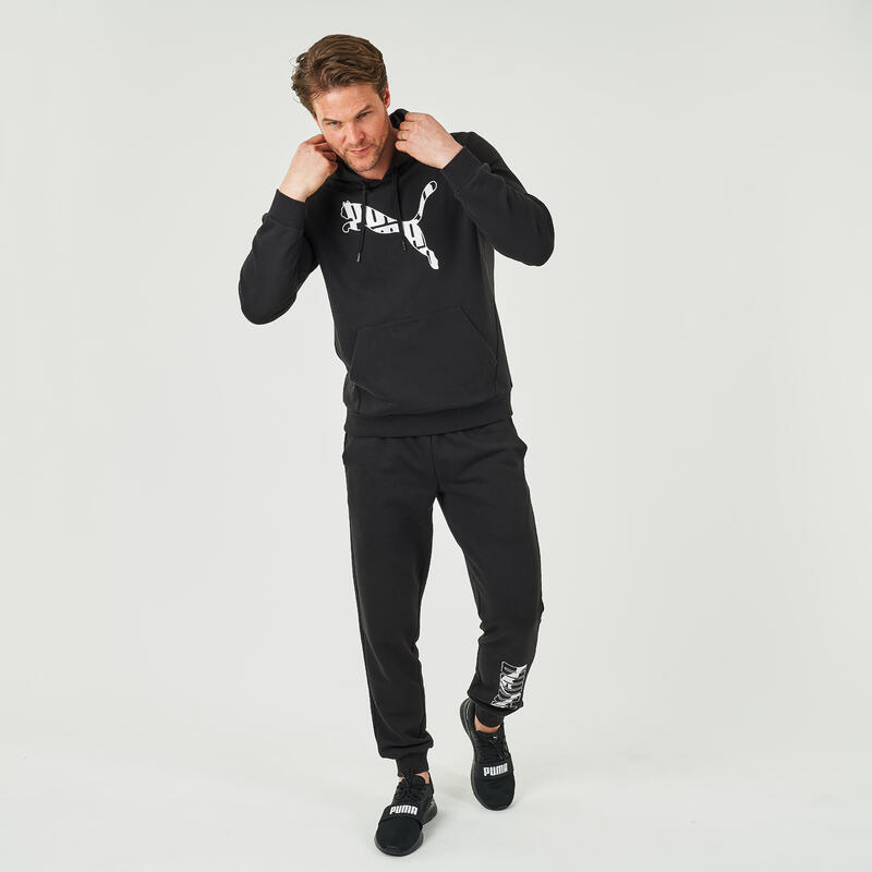 Sweat-shirt à capuche col rond homme droit - noir