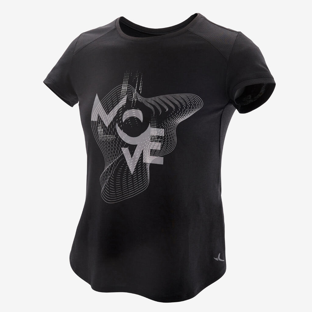 Girls' Breathable T-Shirt - Black/Print