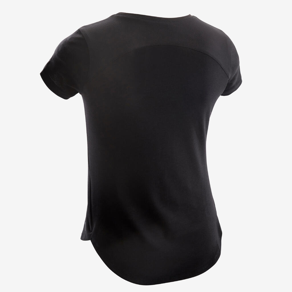 Majica kratkih rukava za vježbanje 500 za djevojčice crna s printom