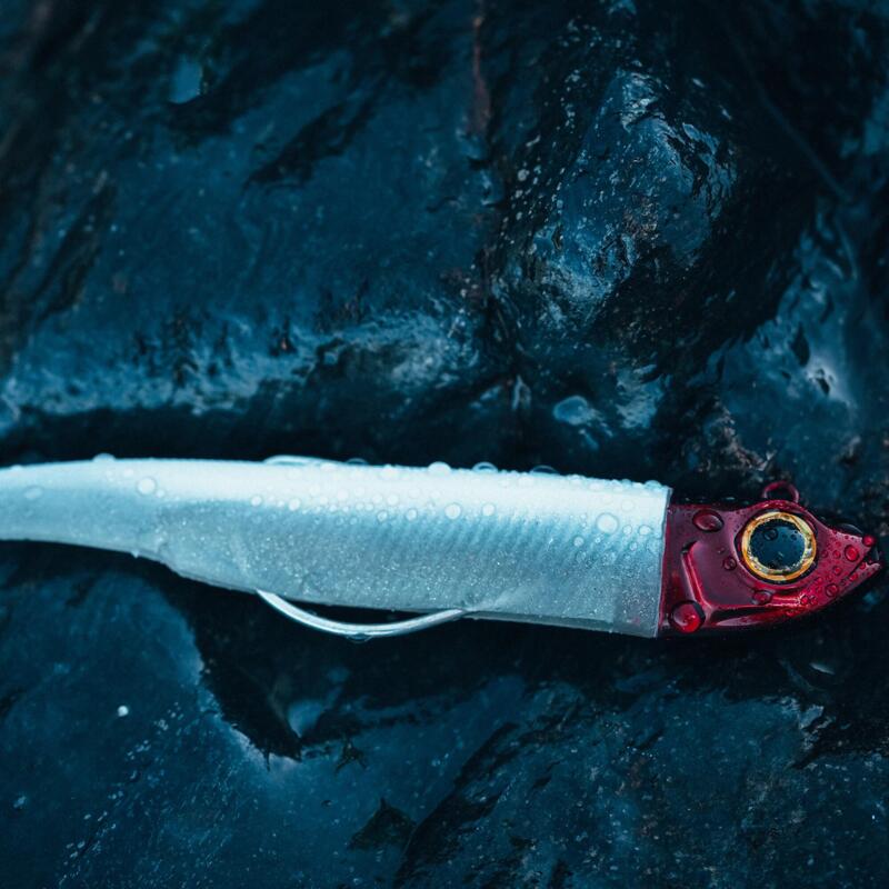 Combo Señuelos Flexibles Pesca Mar Ancho 120 Cabeza Rojo/Amar. Shad Tejano 18 G