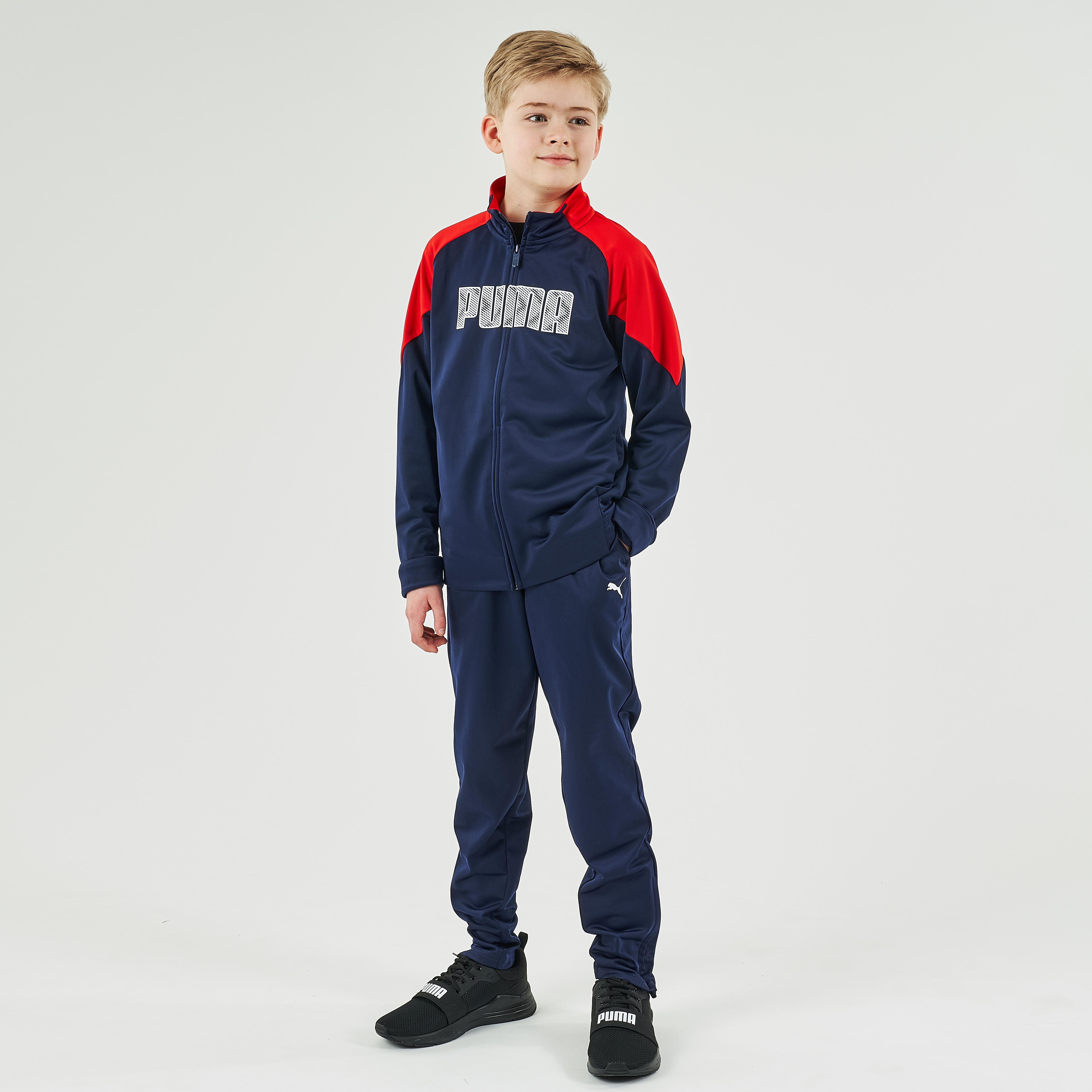 Tuta Ginnastica Bambino Puma Blu Rosso Con Stampa Puma Decathlon