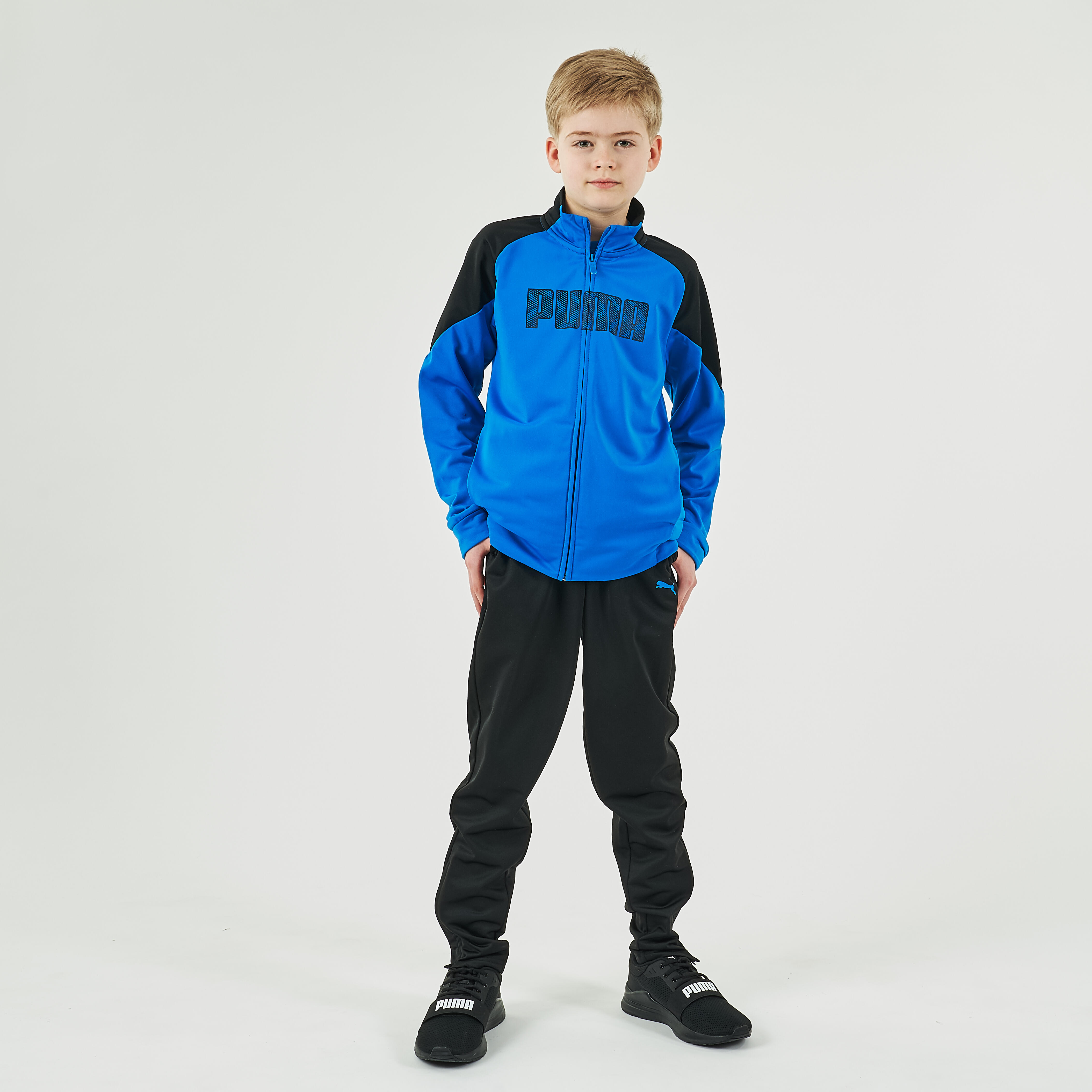 Tuta ginnastica bambino Puma azzurro-nero con stampa | DECATHLON