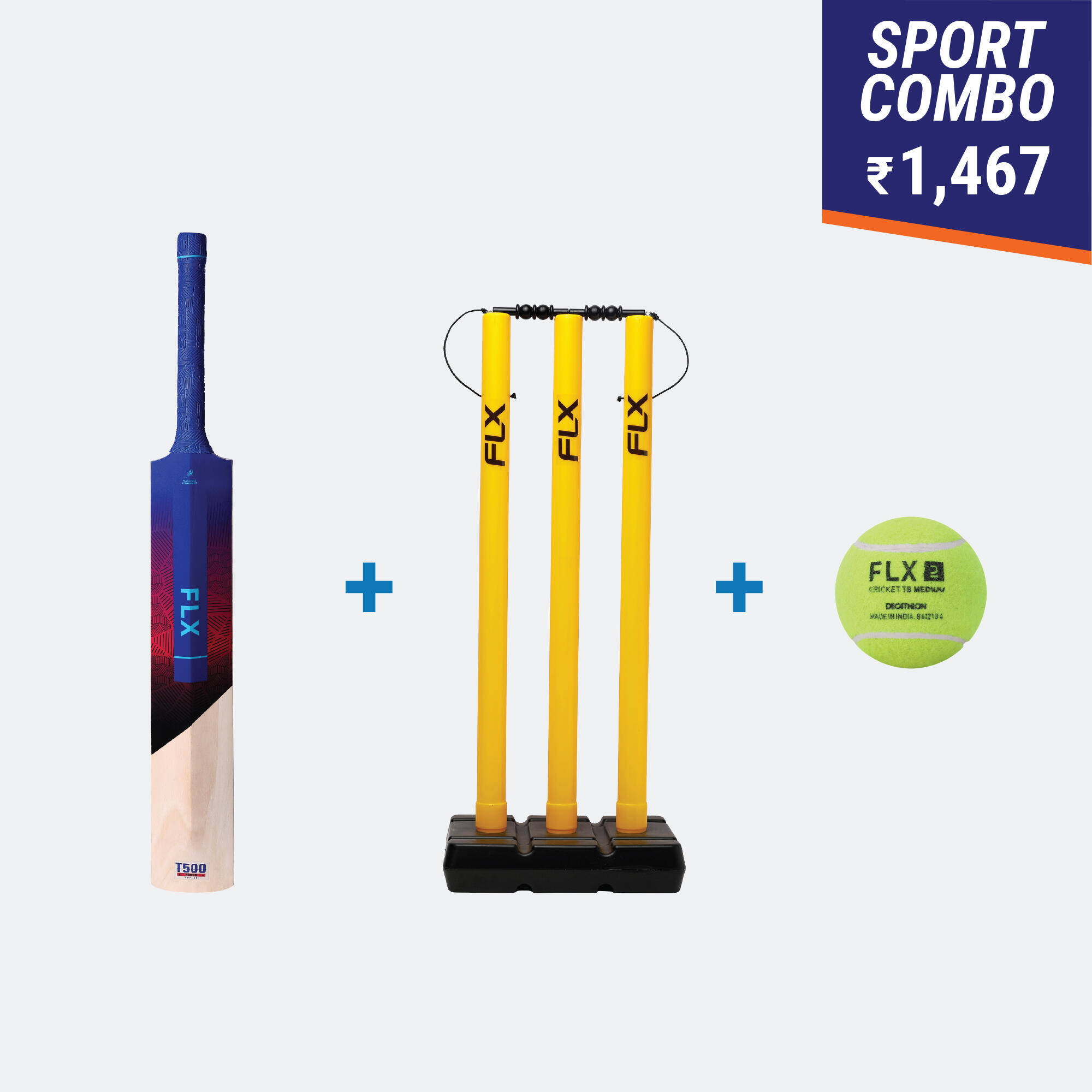 Adult Cricket Tennis Ball Cricket Bat T500 Power -Blue -  3