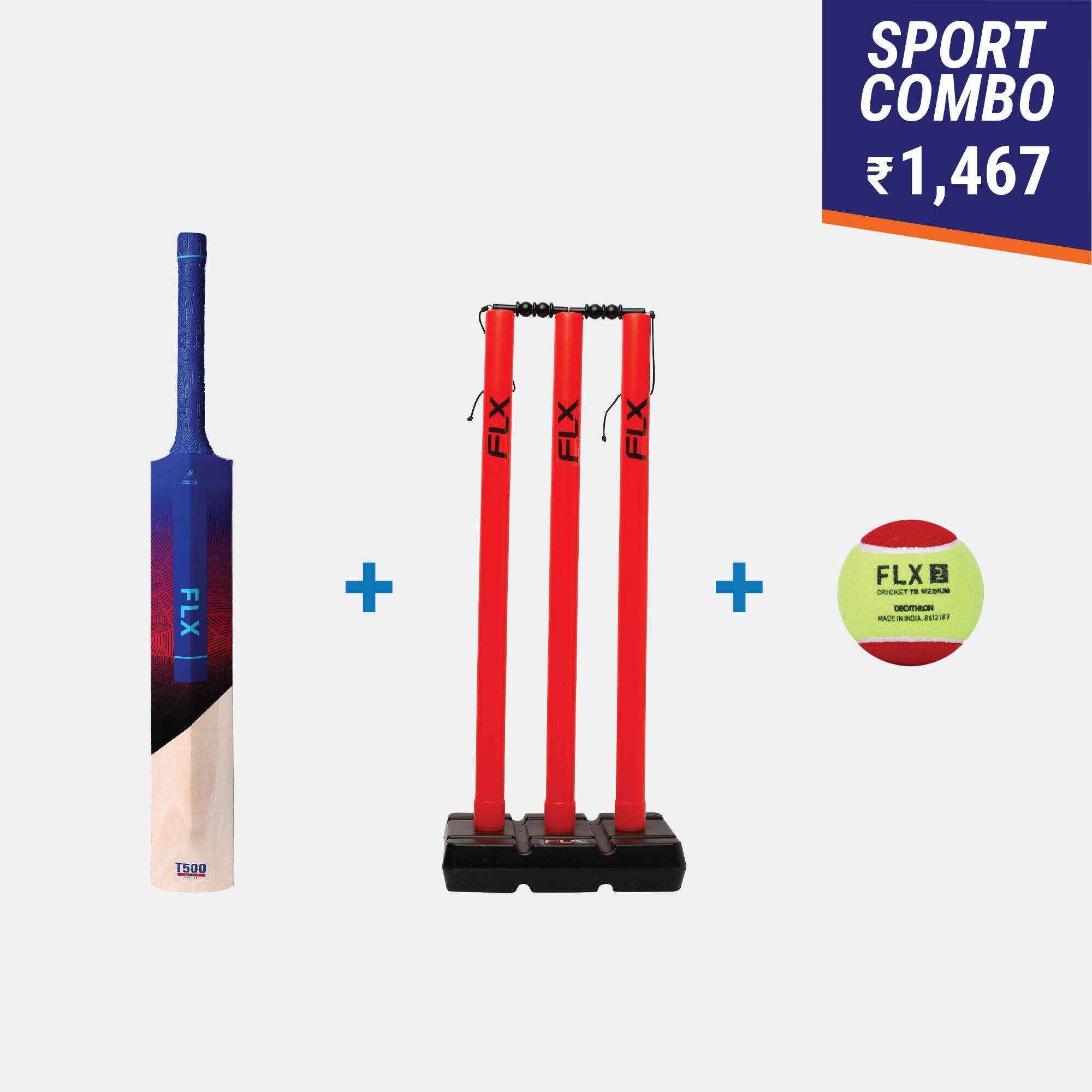 Adult Cricket Tennis Ball Cricket Bat T500 Power -Blue -  2