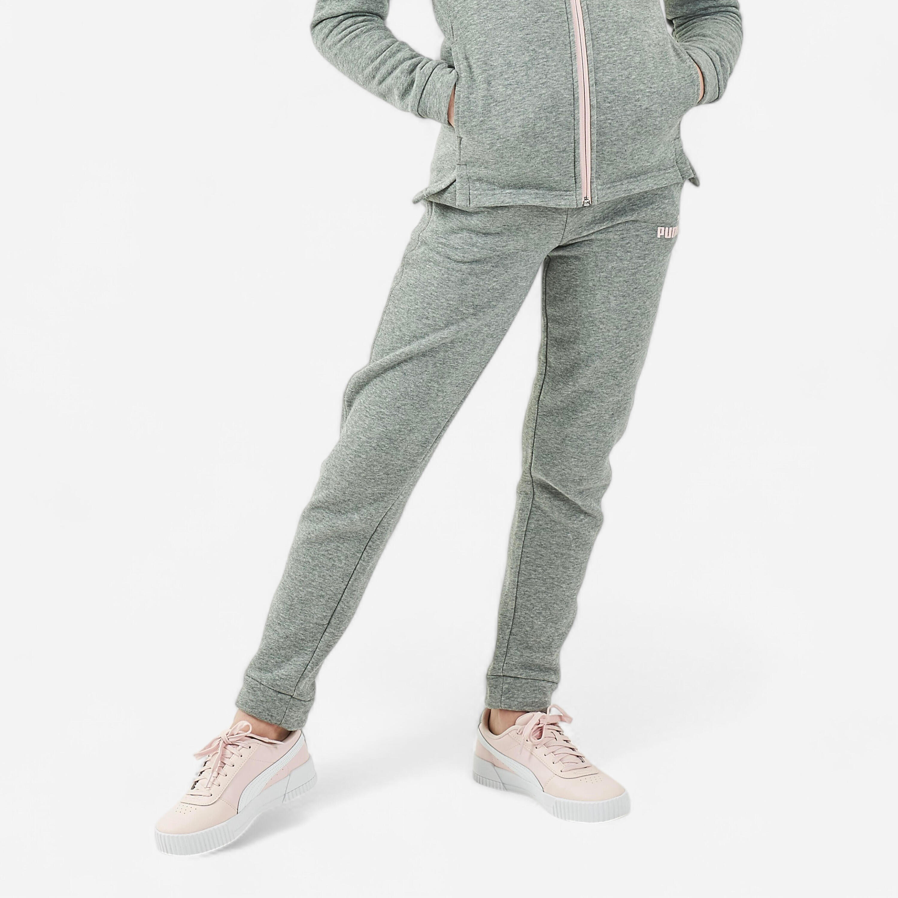 Pantaloni bambina ginnastica Puma misto cotone felpato grigi 2/4