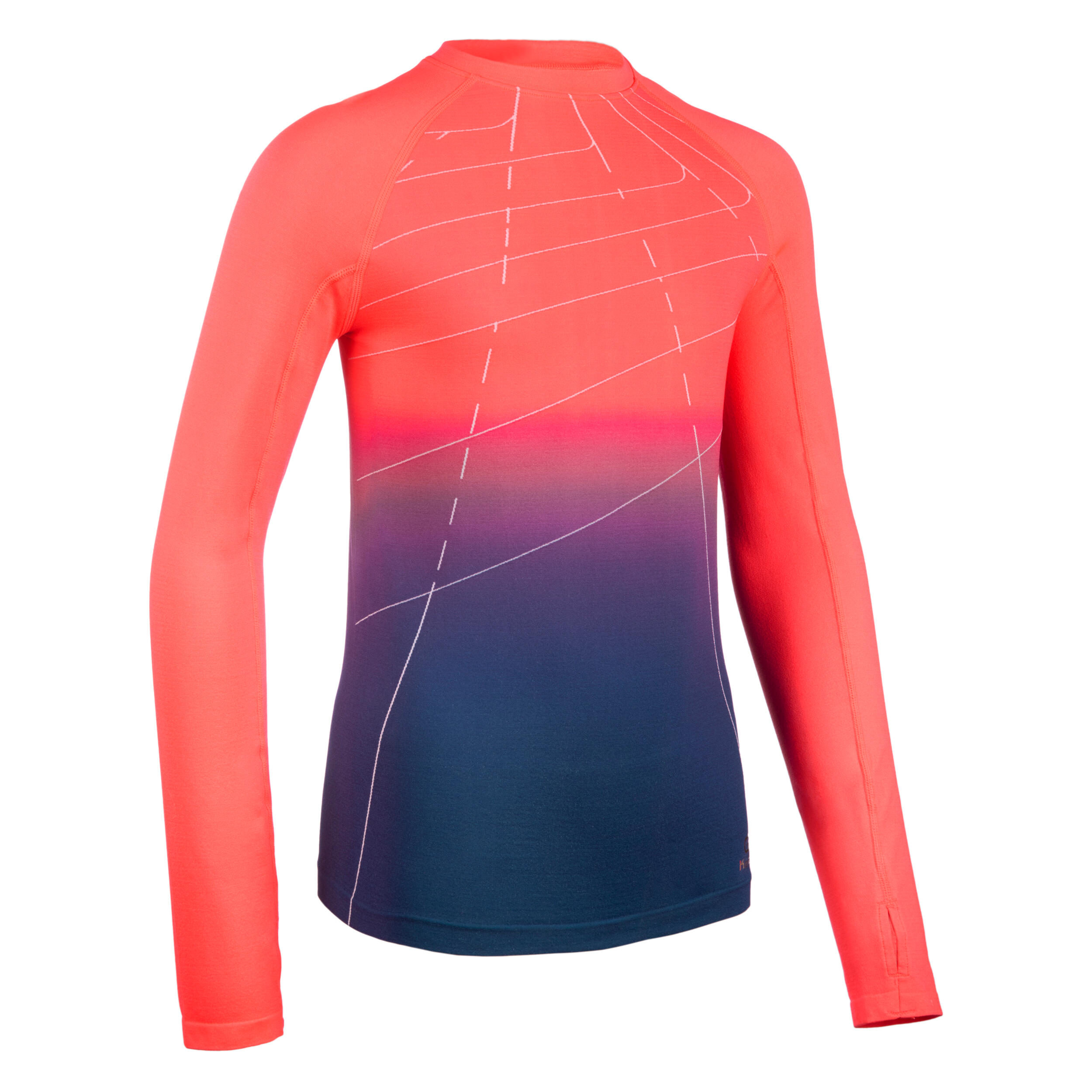 KIPRUN AT 500 Skincare Girls' Athletics Long-Sleeved Jersey - neon pink blue