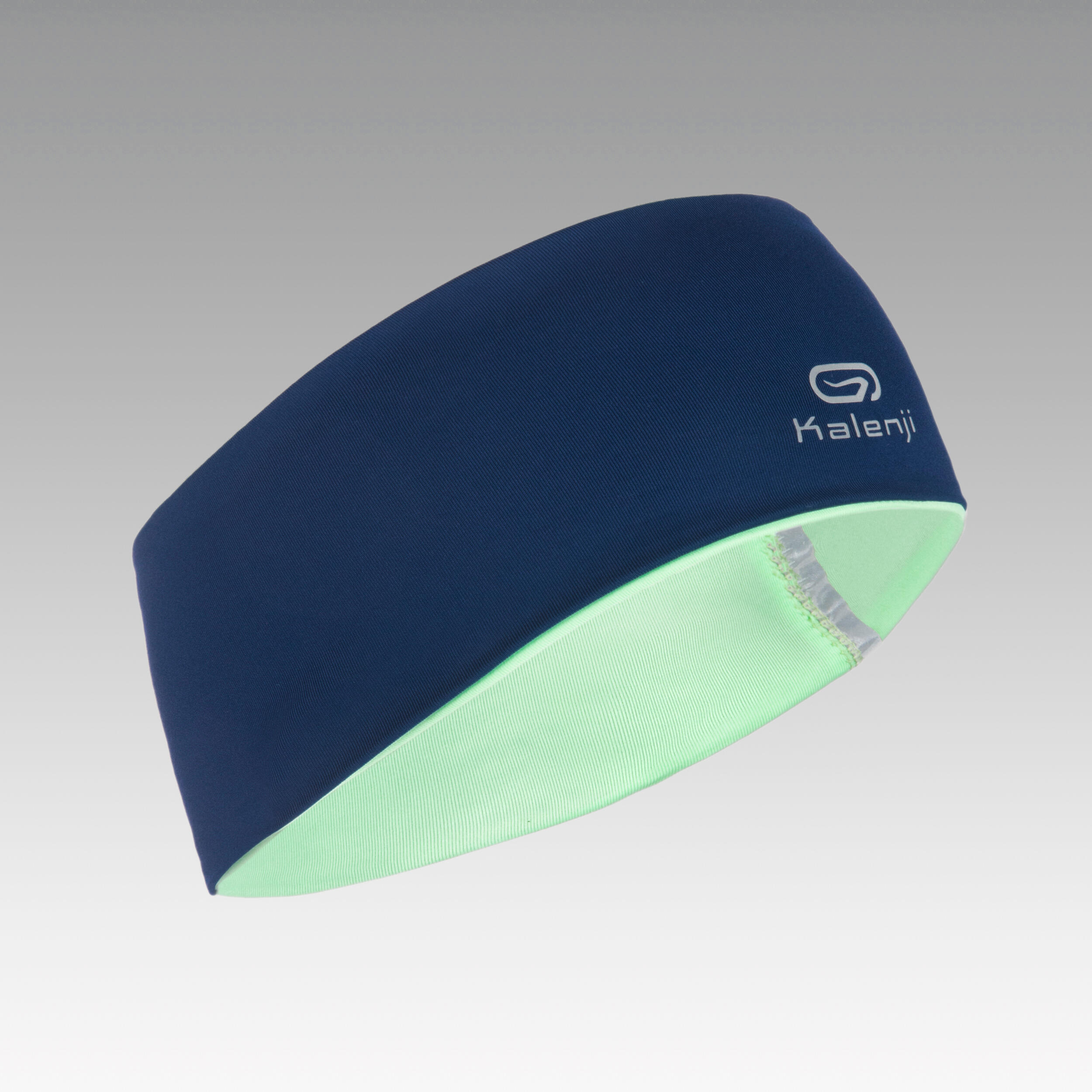 KIPRUN Children's Winter Athletics Reversible Headband - navy blue and light green