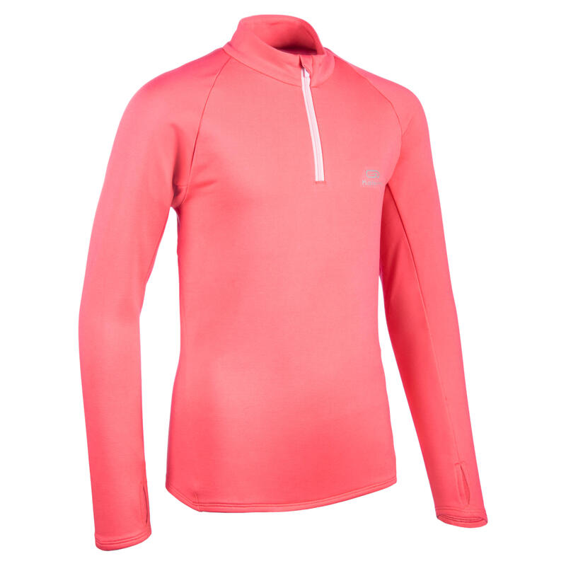 Maillot manches longues chaud 1/2 zip enfant d'athlétisme AT 100 rose