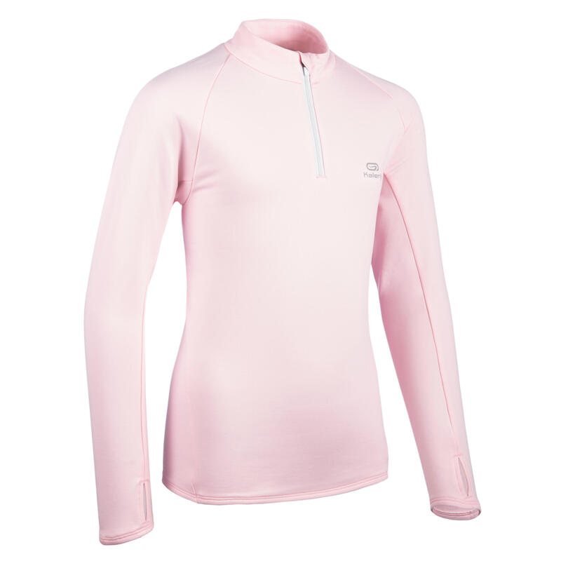 Kids' warm long-sleeved running jersey 1/2 zip - KIPRUN Warm pink grey