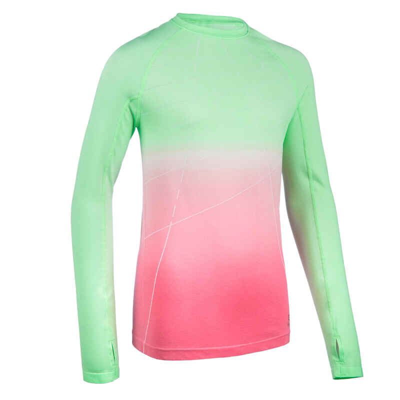 Laufshirt langarm Leichtathletik AT500 Skincare Kinder grün/rosa Laufshirt langarm Leichtathletik AT500 Skincare Kinder grün/rosa