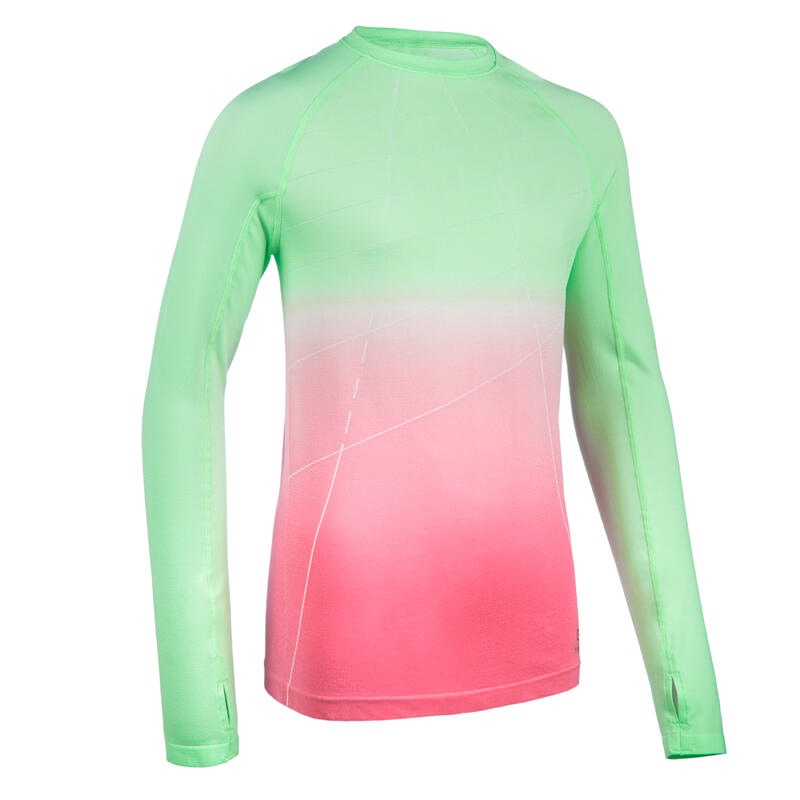 maillot manches longues d'athlétisme pour fille AT 500 skincare vert rose