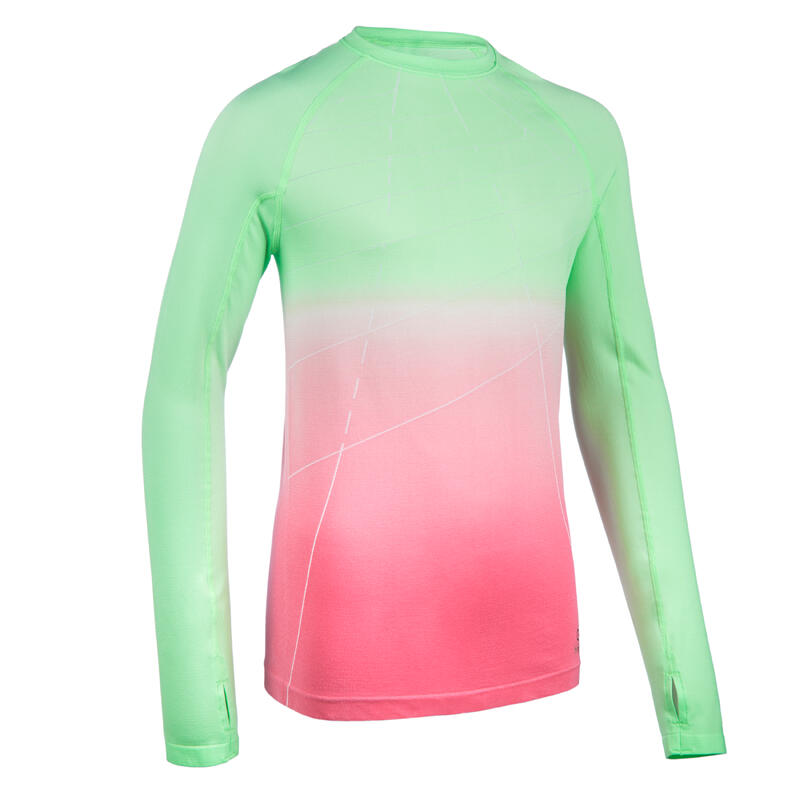 Bluză Alergare AT500 Skincare Roz-Verde Fete